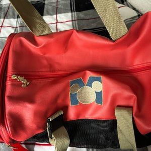 Rare Vintage Red Leather Walt Disney World Mickey Mouse Duffle Bag